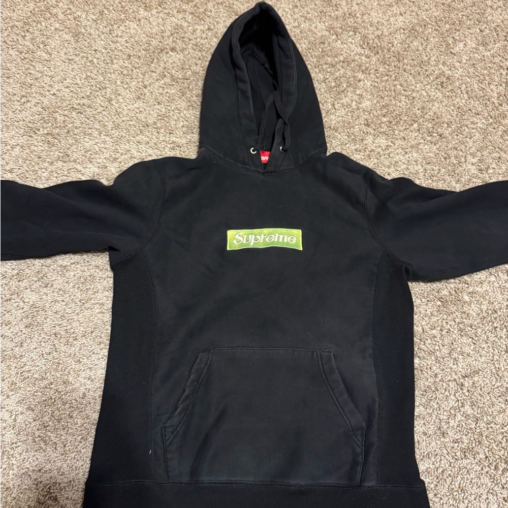Supreme Black Hoodie with Yellow Patch